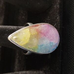 Rainbow solar agate ring, size 11.5, stamped 925, silver plated